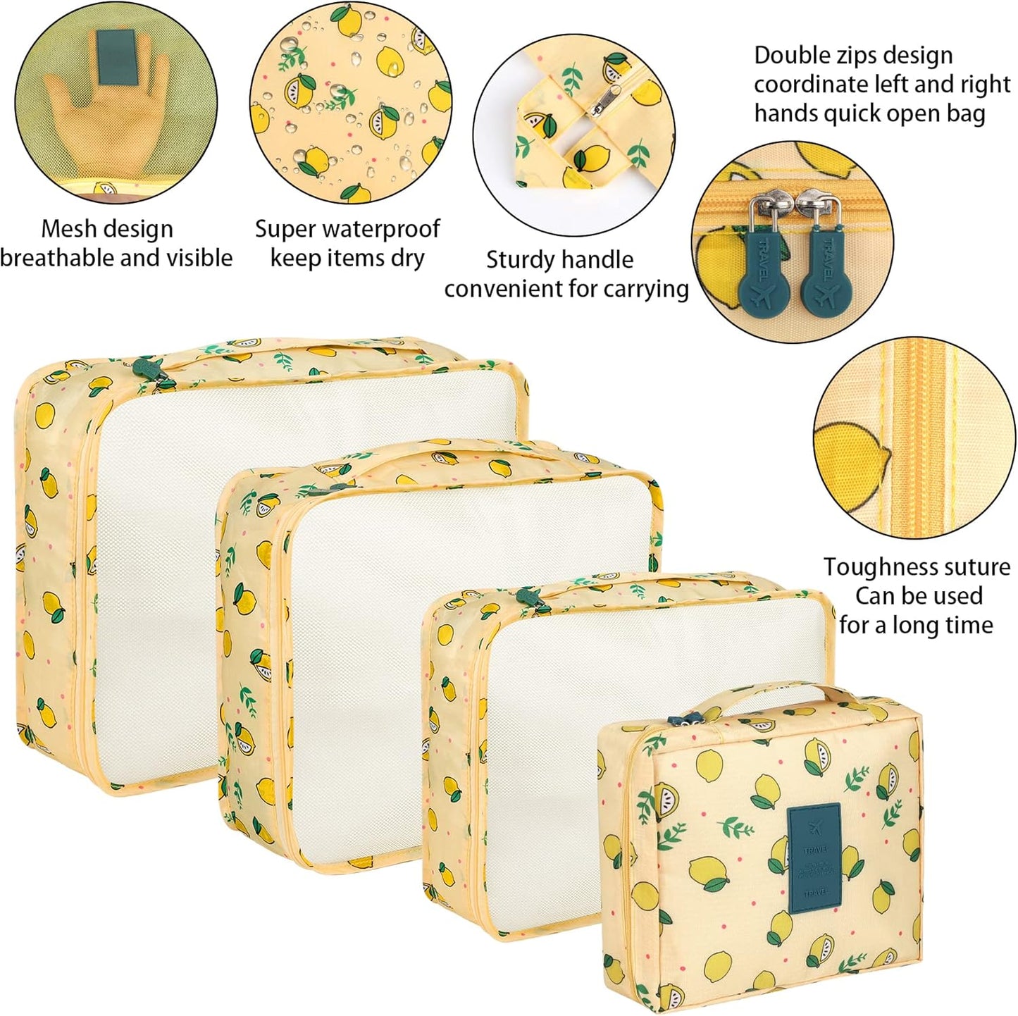 Coolzon Travel Suitcase Organizer Set 8 Pieces, Cubes Packing, Perfect Storage Travel Luggage Organizer for Clothes, Cosmetics, Shoes, Underwear, Yellow