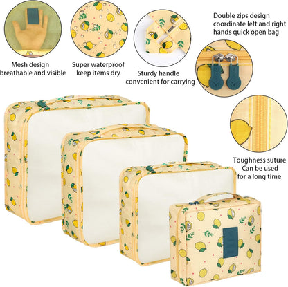 Coolzon Travel Suitcase Organizer Set 8 Pieces, Cubes Packing, Perfect Storage Travel Luggage Organizer for Clothes, Cosmetics, Shoes, Underwear, Yellow