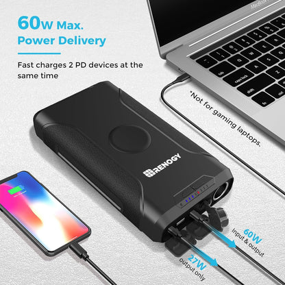 Renogy 72000mAh 266Wh 12v Power Bank, CPAP Battery for Camping, High Capacity Power Bank with DC 12v & Flashlight, CPAP Battery Backup Power Supply, Large Camping Power Bank for CPAP, Emergency