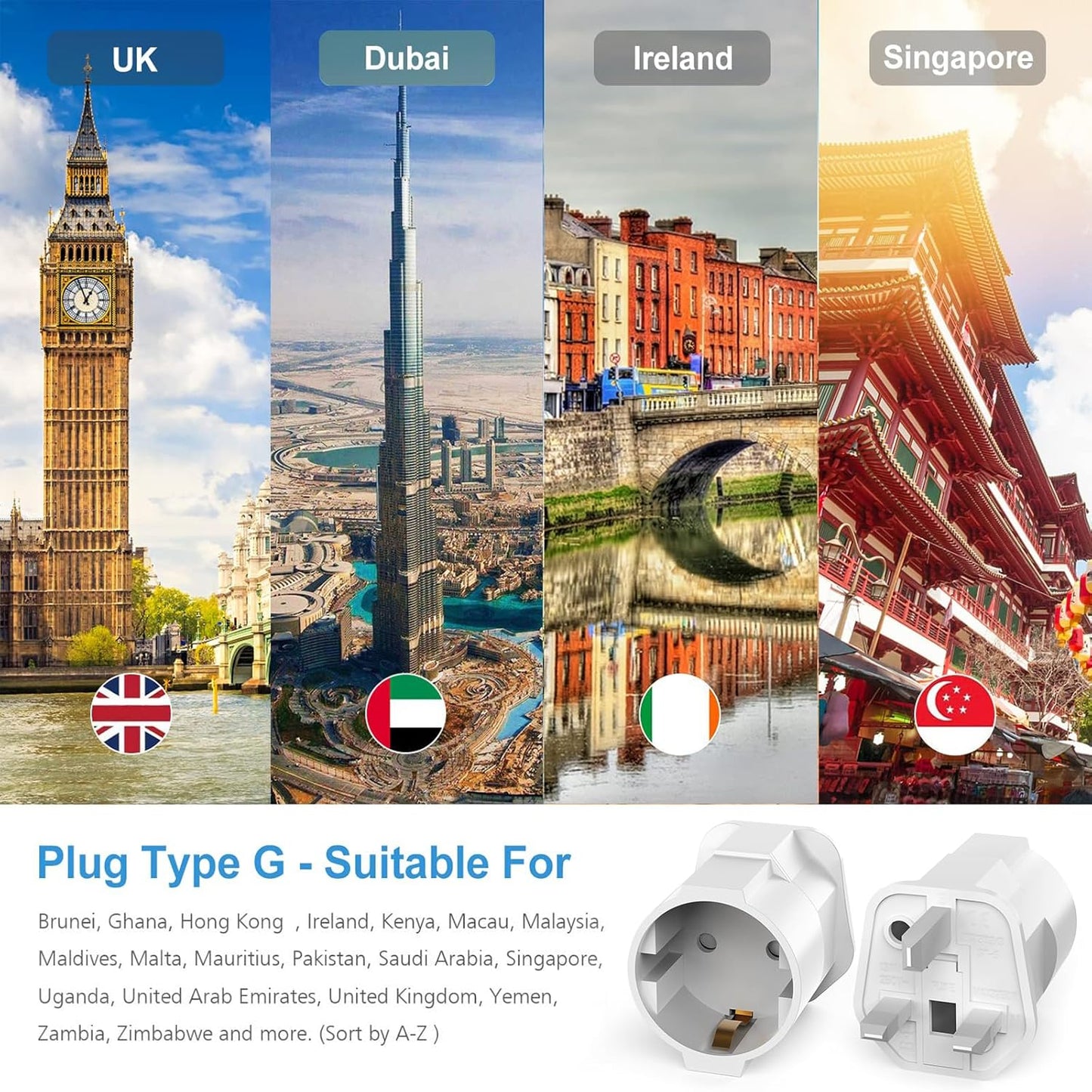 Clomnpe UK Plug to Italian Plug Adapter, 2 Pieces UK Travel Adapter, UK Adapter - UK UK Plug Adapter, UK Plug Adapter for Kenya Qatar Ireland Maldives, Type G