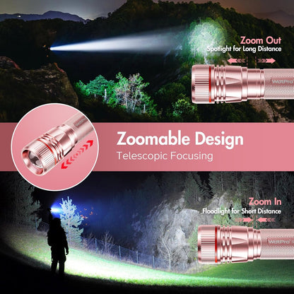 WdtPro Rechargeable Flashlights 1 Pack LED Flashlight with 3 Lighting Modes Portable Tactical Flashlight Pink