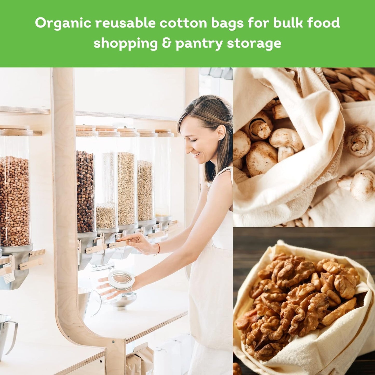 EKOH Reusable Produce Bags Organic Cotton Vegetable Bags (6 pk )Eco Bags