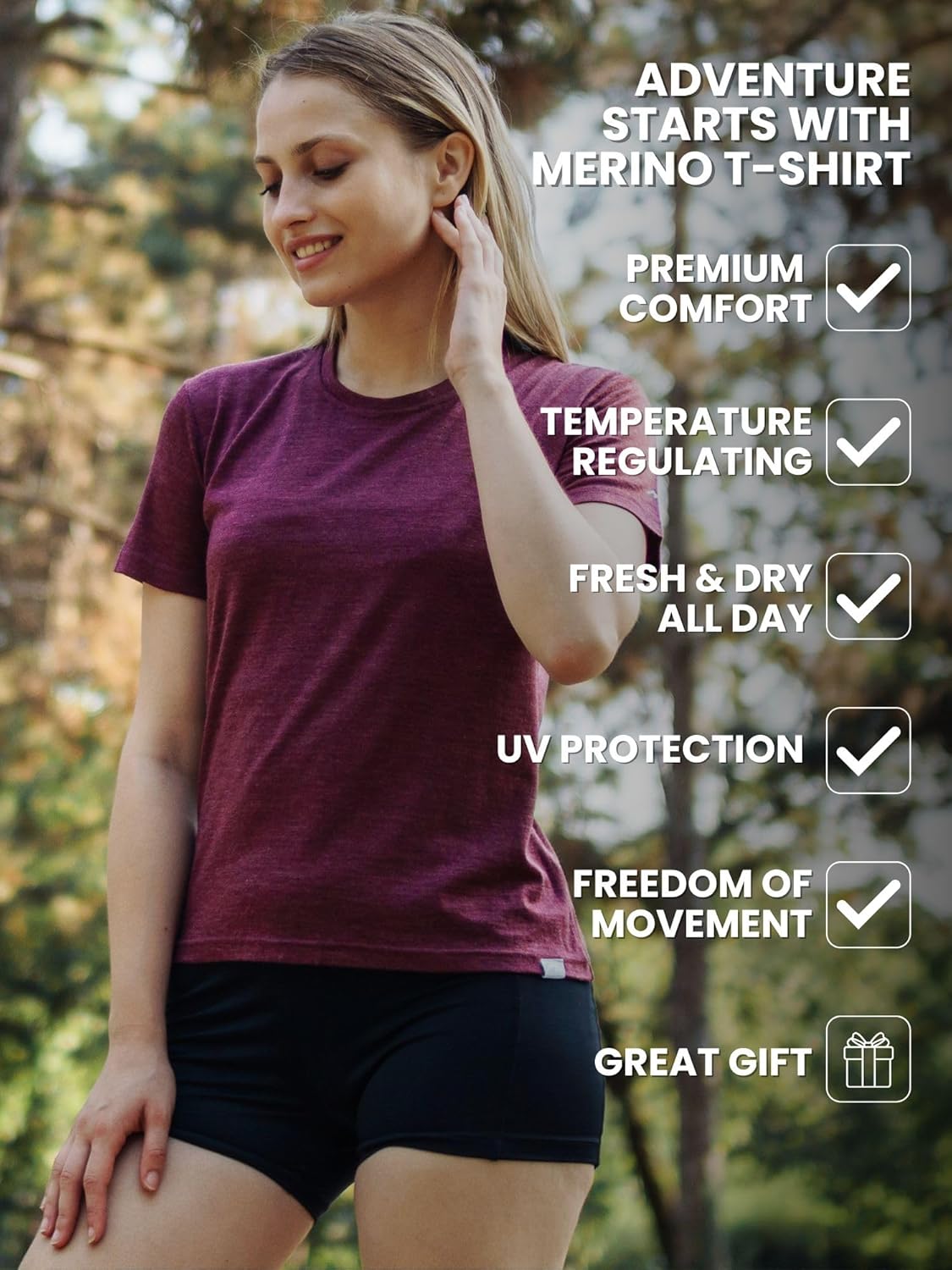 Merino.tech Merino Women's T-Shirt – 100% Thermal Short Sleeve Jersey in Merino Wool with Socks