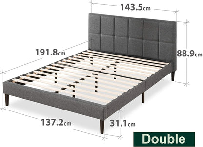 Zinus Lottie Double Bed Frame Platform /y/Classic Square Stitched Fabric Beds/Solid Wood Slats/Bedroom Furniture