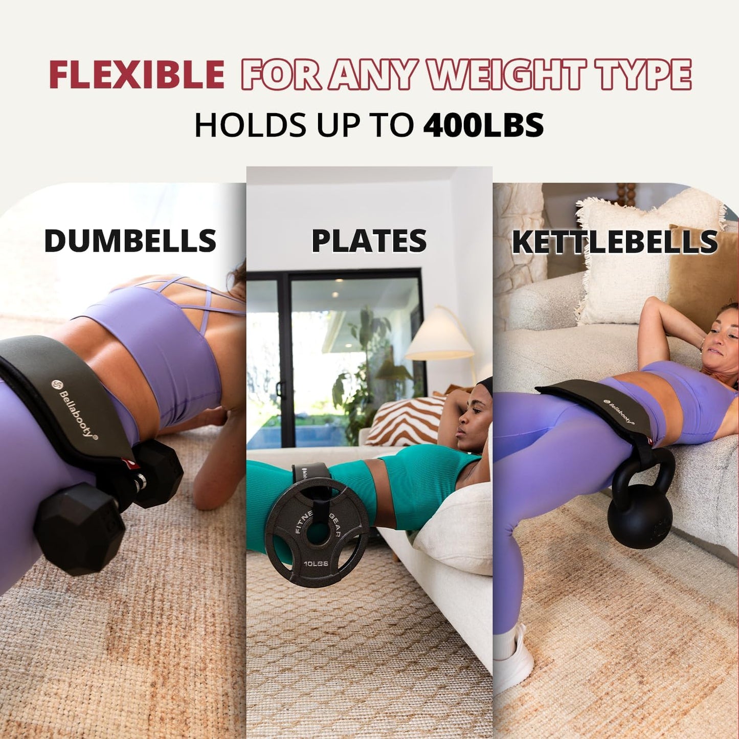 Bellabooty Exercise Hip Thrust Belt, Easy to Use with Dumbbells, Kettlebells, or Plates, Slip-Resistant Padding that Protects Your Hips for the Gym, Home Workouts, or On the Go