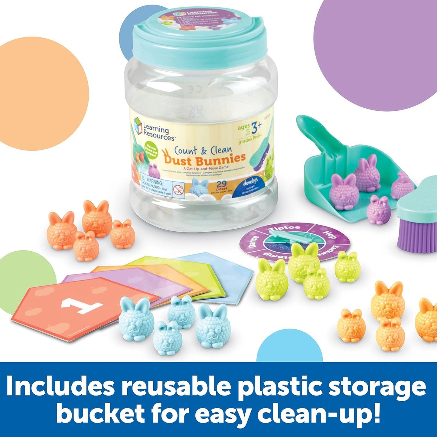 Learning Resources Count & Clean Dust Bunnies, Toddler Activities, Educational Toys Set, Color Teaching Toys, 29 Pieces, Age 3+
