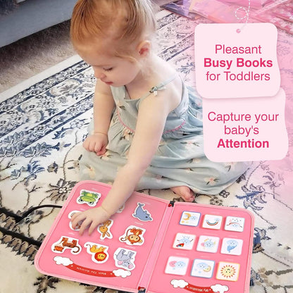 ZuuCrawns Montessori Busy Board Travel Toys for Toddlers 1-3 for Plane - Preschool Learning & Education Toys for 3 Year Old boy & Girl - Sensory Busy Book with Zipper & 3 Detachable Page