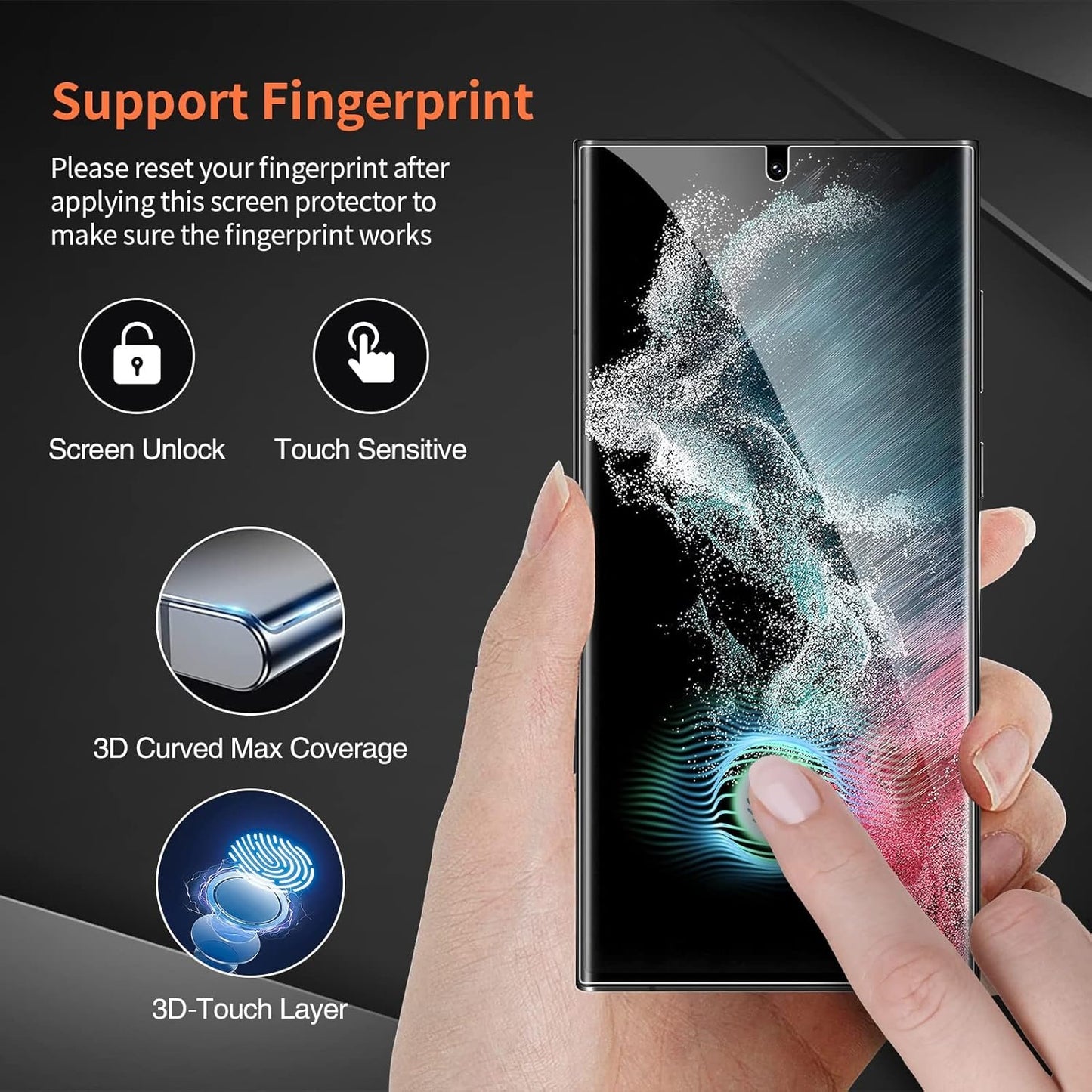 [2 Pack] QUESPLE TPU Privacy Screen Protector for Samsung Galaxy S22 Ultra 6.8-inch, Support Fingerprint Unlock, Anti-Spy, 3D Curved Screen Protector Film [Self-Healing] [Scratch Resistant] [Not Glass]