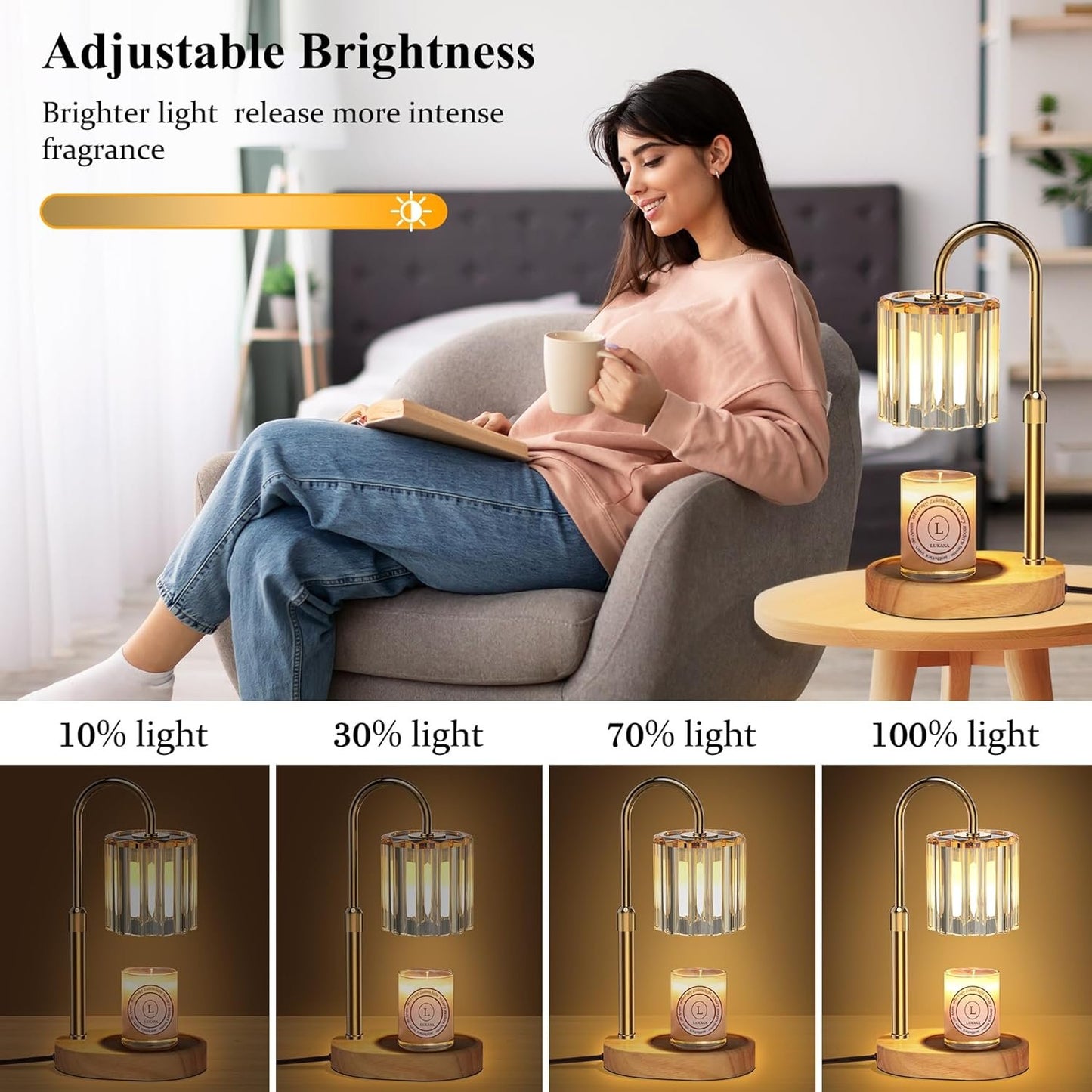 Lukasa Candle Warmer Lamp with Timer and Dimmer, Adjustable Height, Candle Lamp, Gifts for Women Mom, House Warming Gifts New Home Decor, Wax Melt Warmer for Scented Jar Candles