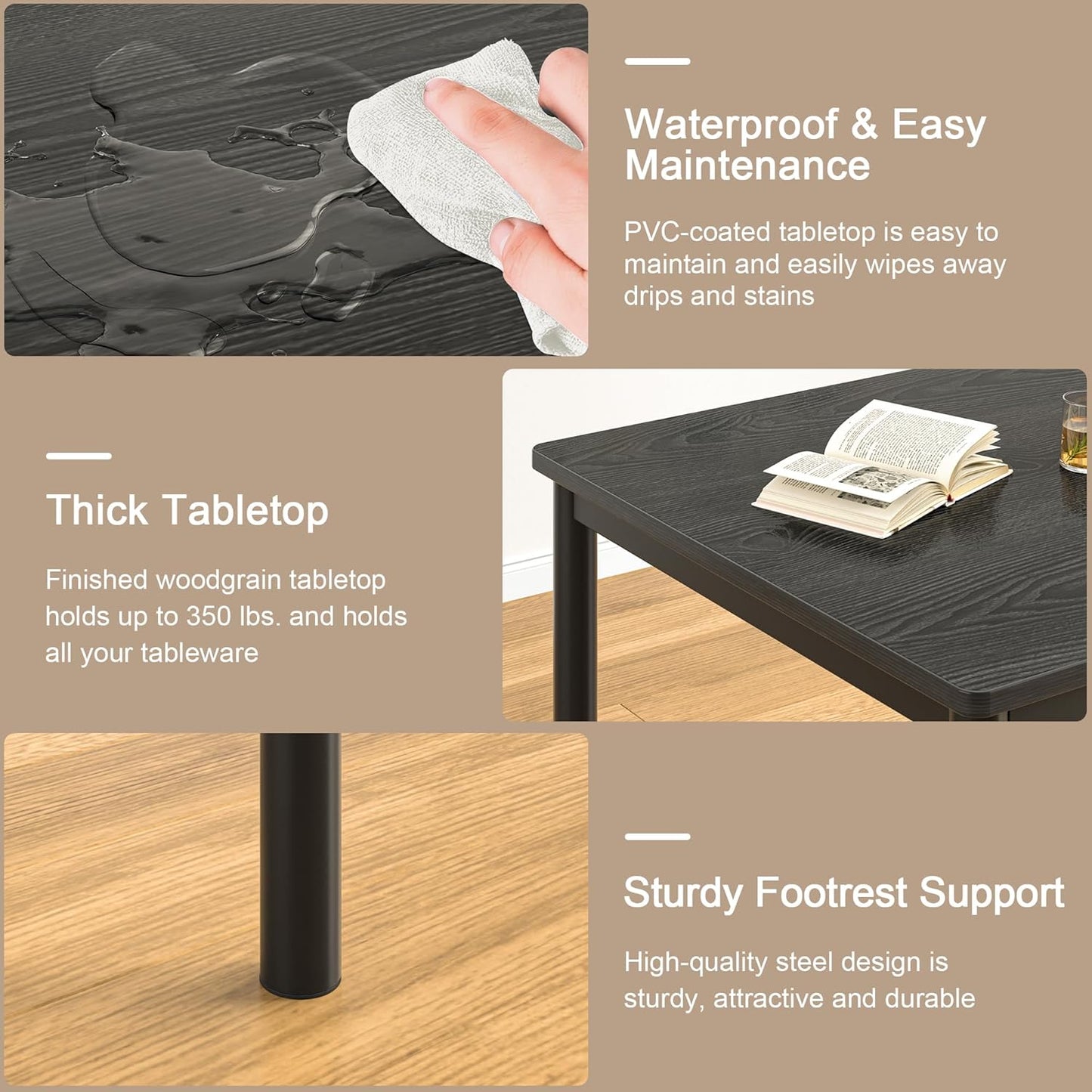 VECELO Kitchen Table and Chairs for 4, Dining Room Set with Chairs/Stools, Heavy-Duty Metal Frame with Wooden Tabletop for Small Spaces, Easy Assembly, Classic Black