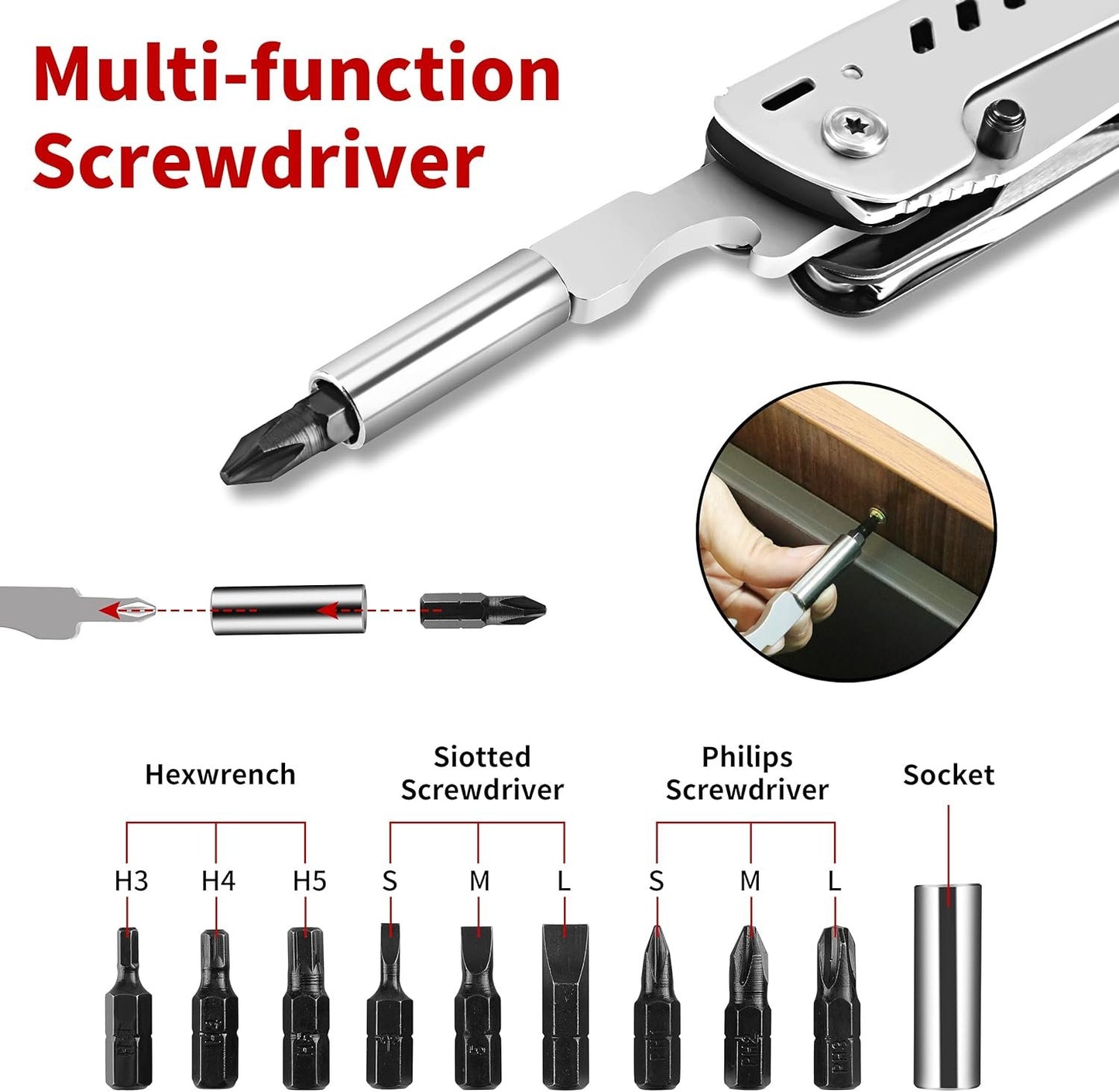 CUNKA Multitool Pliers Pocket Knife, Folding Pliers with Detachable Scissors, Portable Multi-Tool for Survival Camping Hiking Hunting Repairing Emergency, Birthday Gifts for Men