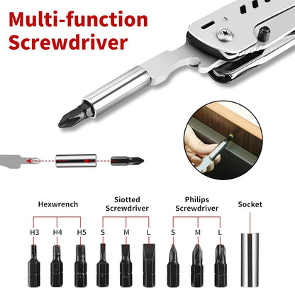 CUNKA Multitool Pliers Pocket Knife, Folding Pliers with Detachable Scissors, Portable Multi-Tool for Survival Camping Hiking Hunting Repairing Emergency, Birthday Gifts for Men