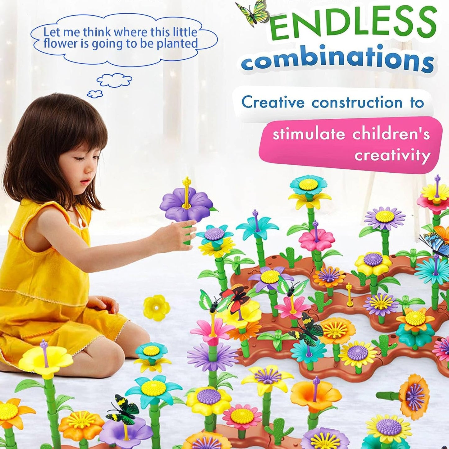 322 Pcs Flower Garden Building Toys for Kids, Build A Flower Garden Toy Sets - Educational Stem Preschool Construction Creative Play Toys for Girls Age 3, 4, 5, 6, 7, 8, Ideal Christmas Birthday Gift