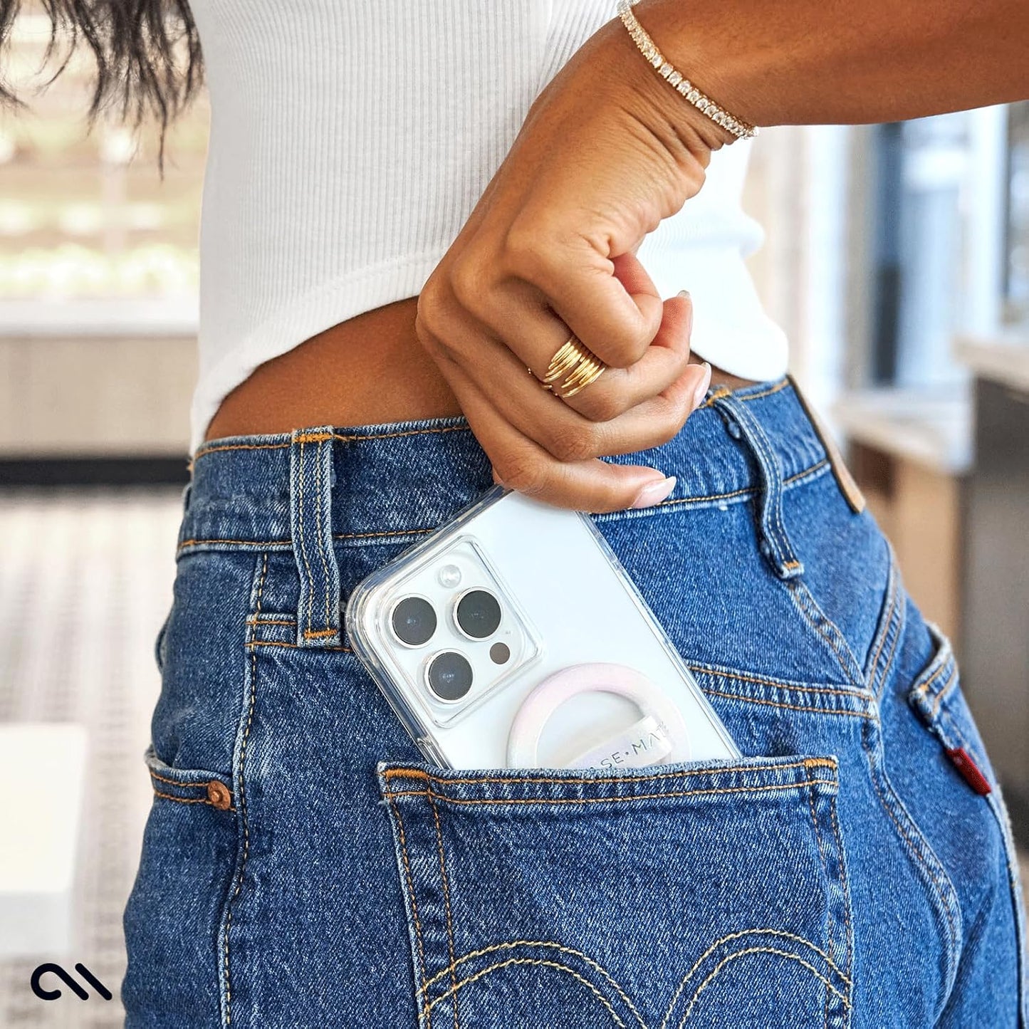 Case-Mate Magnetic Phone Grip [Loop Grip] - Removable Magnetic Phone Ring Holder For Hand - Soft Ultra Thin Collapsible MagSafe Phone Holder for iPhone 14 Pro Max/ 13 Pro Max/ 12 Pro Max - Soap Bubble
