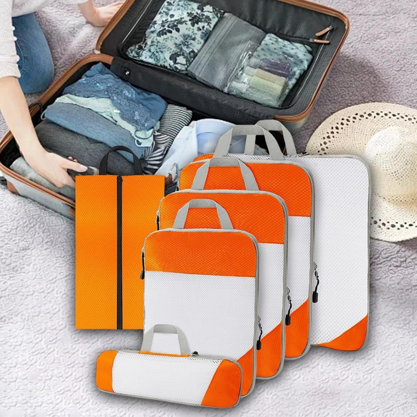 Generic 6-Piece Travel Packing Cubes Set for Efficient Organization on The Go, Orange
