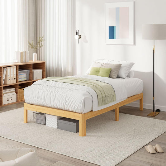 Viisari Bamboo Wood Twin Bed Frame No Box Spring Needed, 10 Inch Twin Platform Bed Frame with Steel Slats, Solid Foundation, Easy to Assembled, Noise-Free