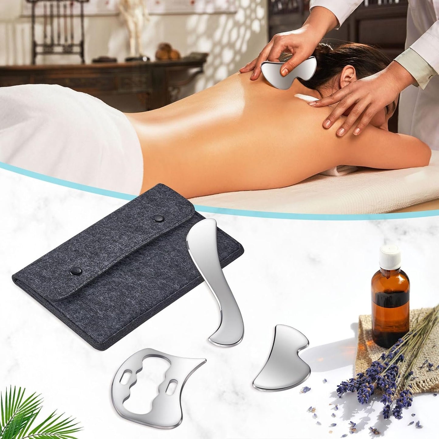 Gua Sha Facial Tool, 3 in 1 Stainless Steel Gua Sha Set, Scraping Massage Tool, Cupping Therapy Set Muscle Scraper for Arms, Back, Legs, Neck Reduce Soreness