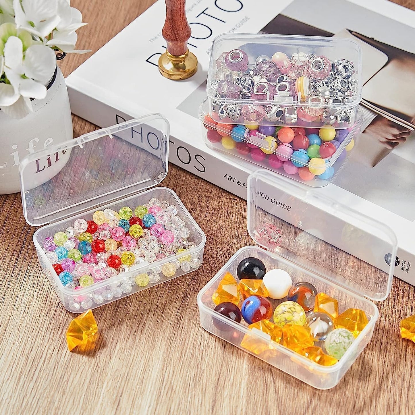 12 Pcs Small Plastic Boxes with Hinged Lids, Rectangle Clear Craft Storage Containers with Lids Plastic Boxes for Beads, Jewelry and Other Small Items(2.5 x 1.7 x 0.8 Inches)