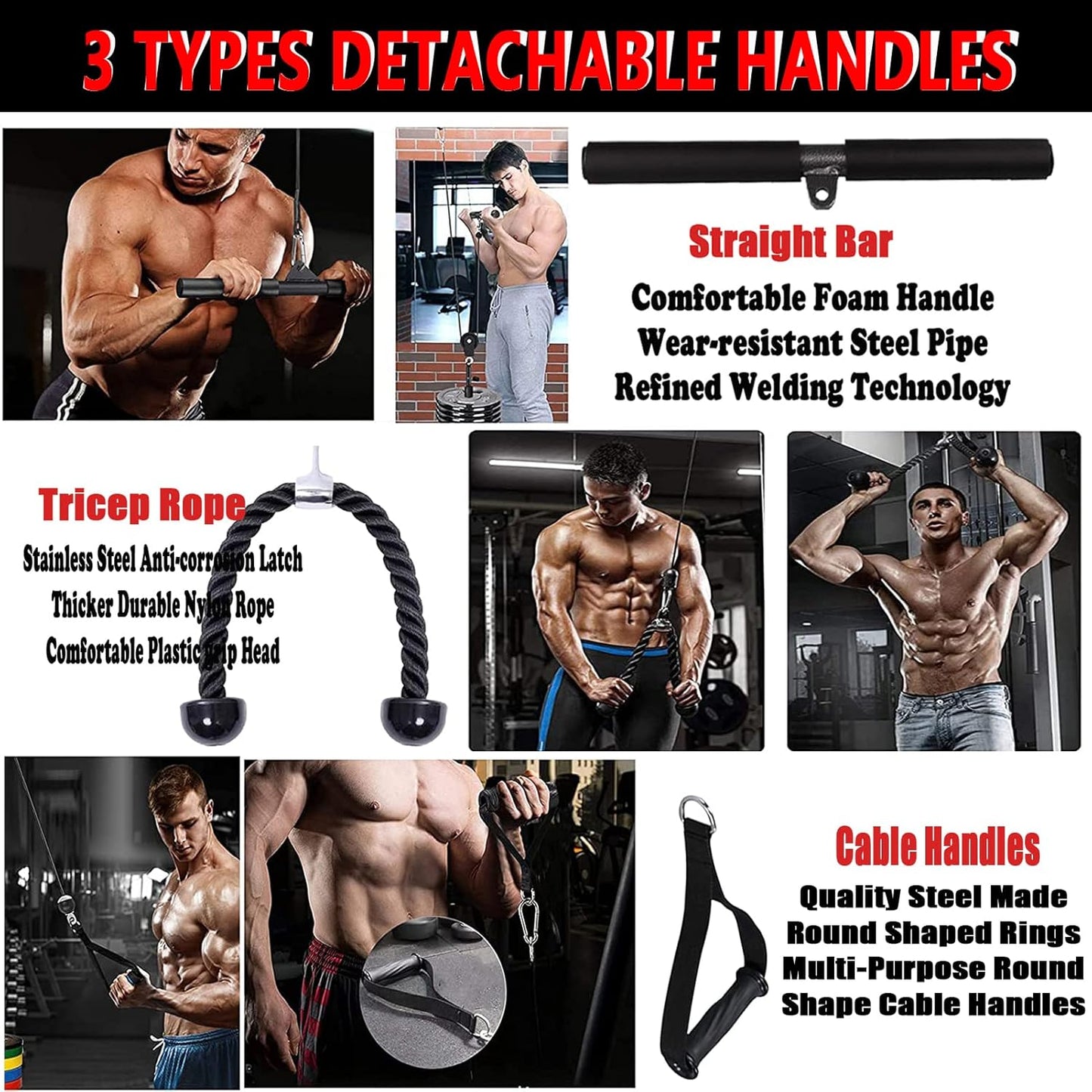 Cable Pulley System Gym Upgraded Home Strength Training Equipment Workout Accessories LAT Pull Down Fitness for Triceps Pull Down Biceps Curl Back Forearm Shoulder