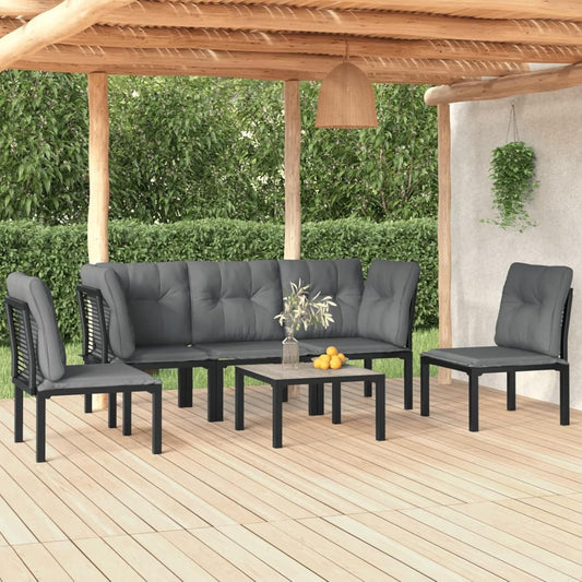 Homgoday Set Salotto da Giardino 6 pz in Polyrattan Nero e Grigio, Salotto da Giardino Salottino, Lettini Prendisole, Divano Letto Mobili, Lettini da Giardino per Esterno