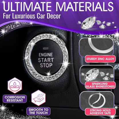 Bling Car Decor SD-1003 Crystal Rhinestone Car Bling Sticker Ring Emblem, Auto Start Engine Ignition Key & Button Bling, by (Silver) by