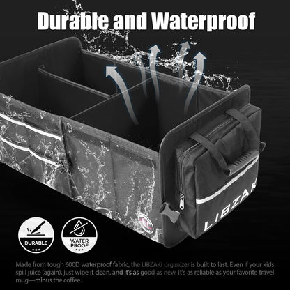 LIBZAKI Car Trunk Storage Organizer, Multi Compartment Collapsible Trunk Storage Box for Car Truck SUV-Black