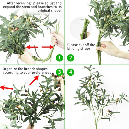 6pcs Artificial Plants Greenery Olive Branches Decor Artificial Leaves Olive Branch Fake Olive Greenery with Berry Stems Faux Branches for Vase Home Decor Table Centerpieces Festival Decoration