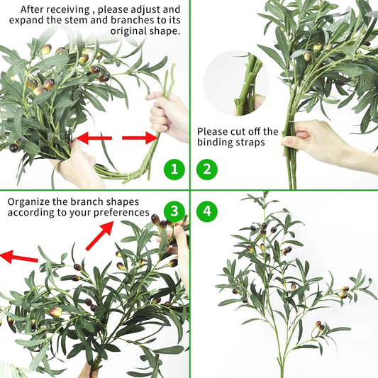 6pcs Artificial Plants Greenery Olive Branches Decor Artificial Leaves Olive Branch Fake Olive Greenery with Berry Stems Faux Branches for Vase Home Decor Table Centerpieces Festival Decoration