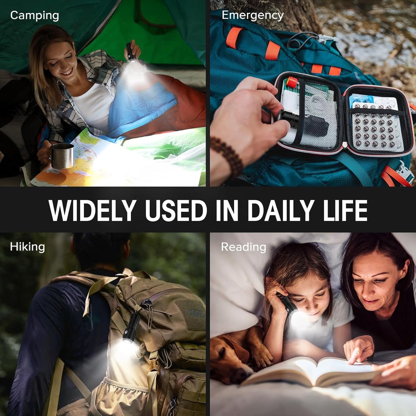 LETMY Rechargeable Mini Flashlights with Magnetic Base, 2 Pack Bright 3 LED Flash Lights, Small Tactical Flashlight with Belt Clip, 4 Lighting Modes Portable Rechargeable Flashlights for Camping Home