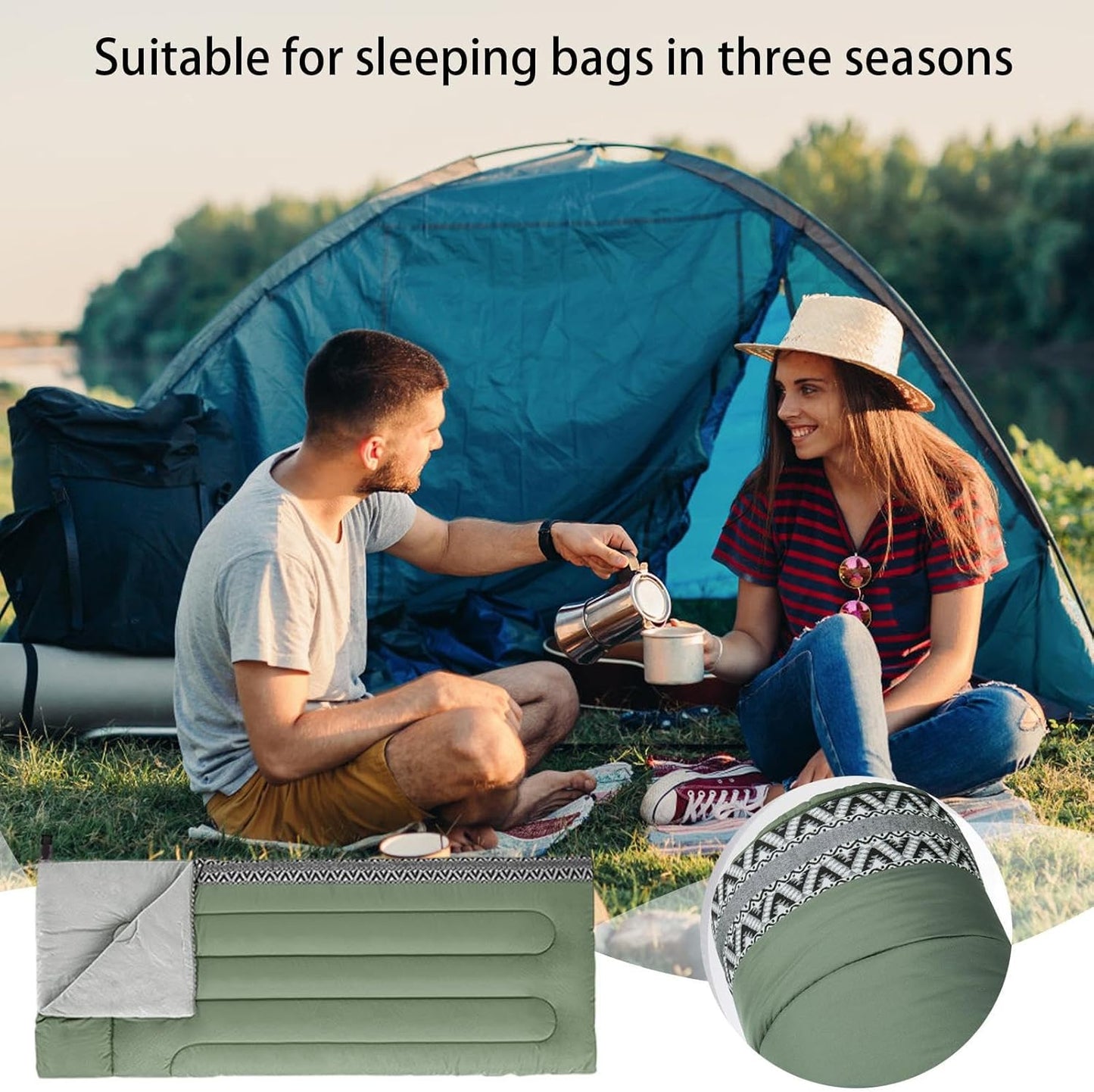 Camping Sleeping Bag, Cold Weather Sleeping Bags for Adults, 3-Season Sleeping Bag, Lightweight Hiking Gear, Waterproof Outdoor Gear, Summer Winter Autumn Camping Must-Haves, Travel Accessories