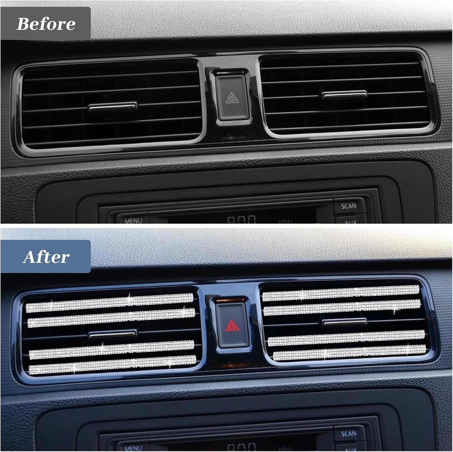 10PCS Bling Car Air Conditioner Decoration Strip for Vent Outlet, Rhinestone Car Air Vent Outlet Moulding Trim Strip, Bling Diamond Car Interior Accessories for Women and Girls