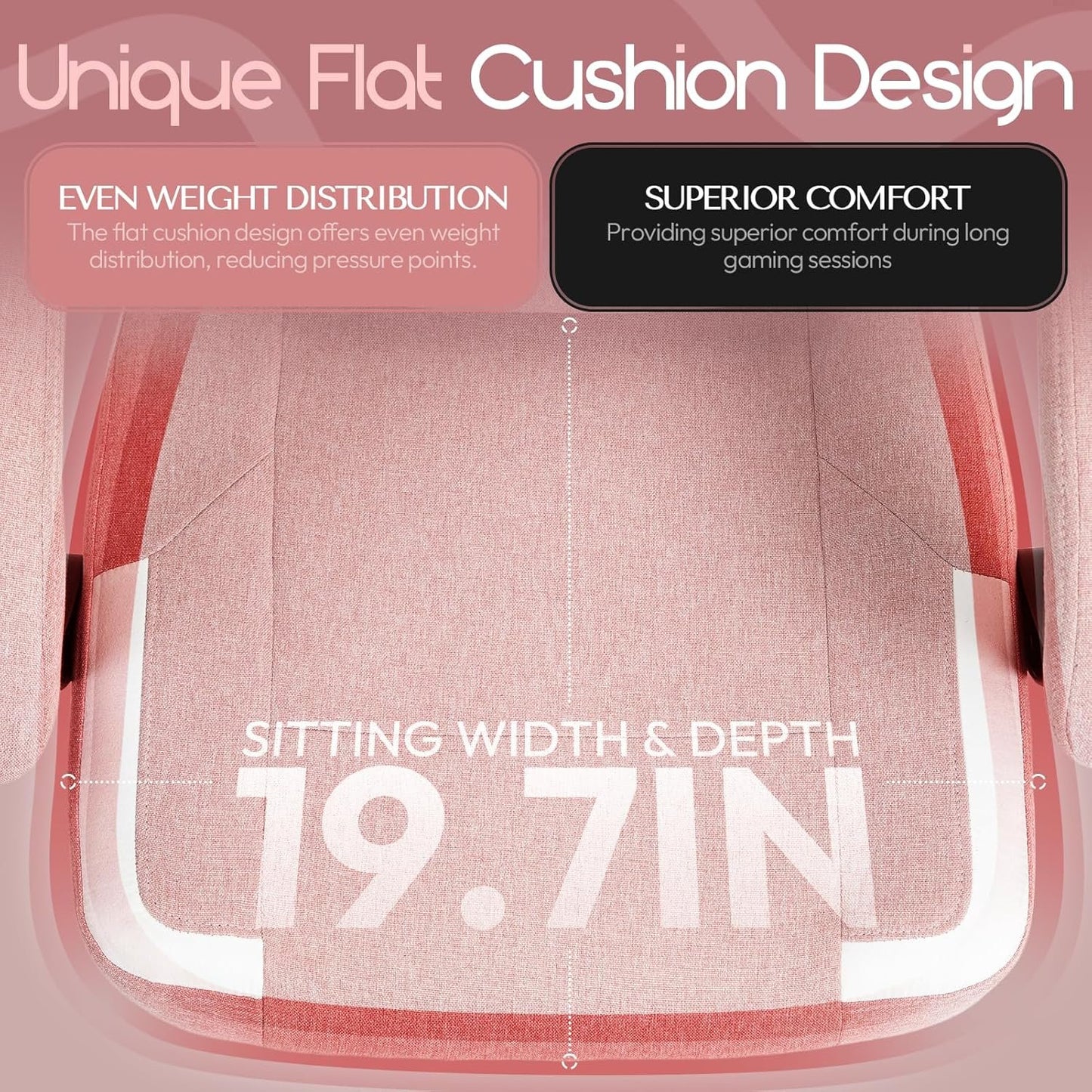 Dowinx Fabric Gaming Chair with Pocket Spring Cushion,Breathable Computer Chair with Massage Lumbar Support and Footrest,High Back Game Office Chair for Adult,Pink