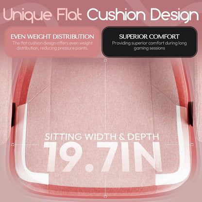 Dowinx Fabric Gaming Chair with Pocket Spring Cushion,Breathable Computer Chair with Massage Lumbar Support and Footrest,High Back Game Office Chair for Adult,Pink