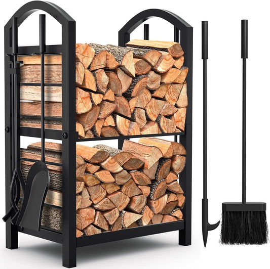 Amagabeli Firewood Rack with 4 Tools 74 x 40 x 30 cm Large Capacity Firewood Rack Firewood Holder for Wood Stove Tool Set