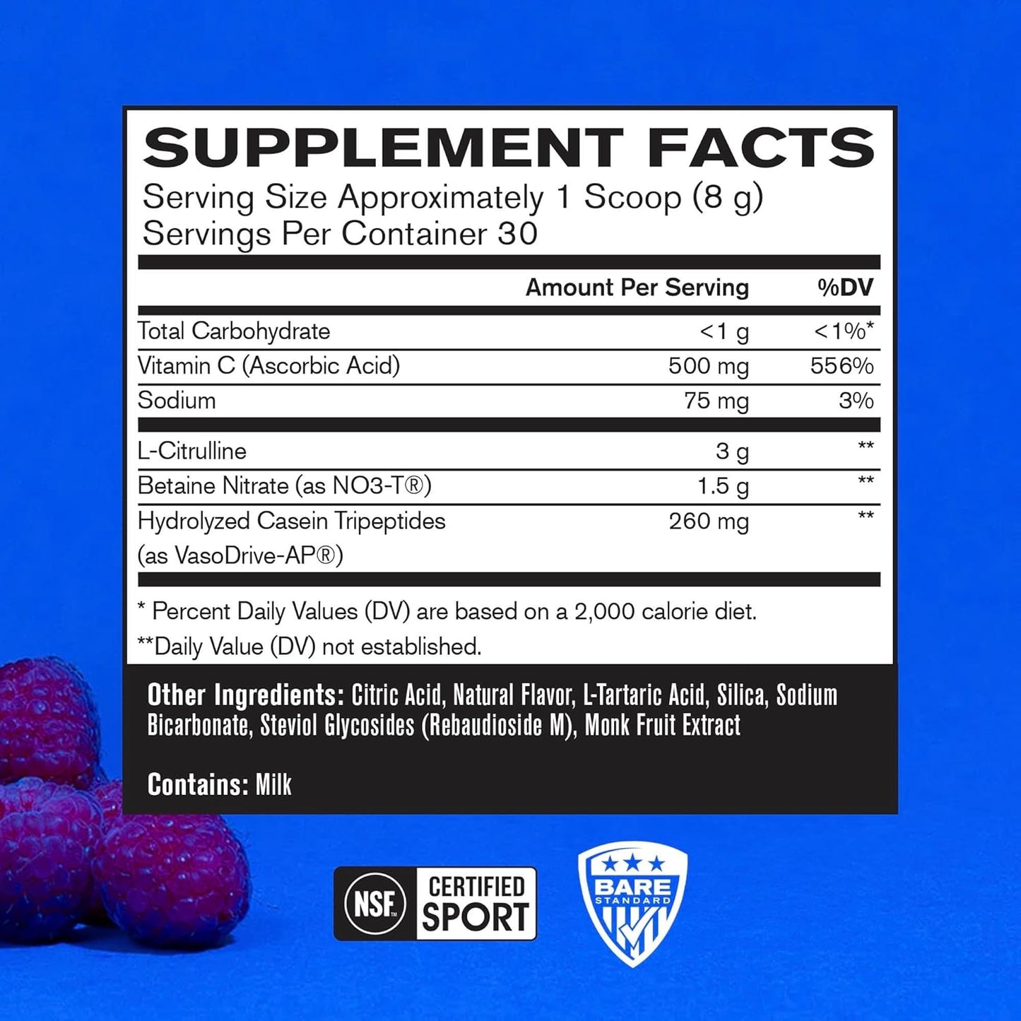 Bare Performance Nutrition, Endo Pump Muscle Pump Enhancer, L-Citrulline, NO3-T Betaine Nitrate & VasoDrive-AP Hydrolyzed Casein Tripeptides (30 Servings, Blue Raspberry)