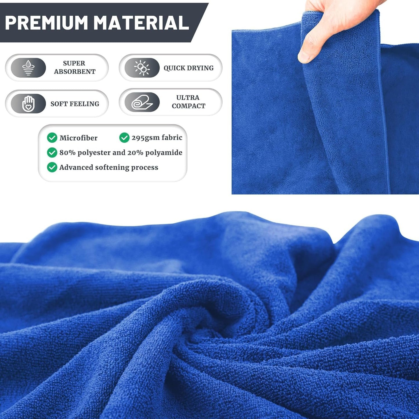 Rainleaf Microfiber Travel Towel Quick Dry Swimming Towel Ultra-Compact,Super Absorbent-Blue 34"x60"