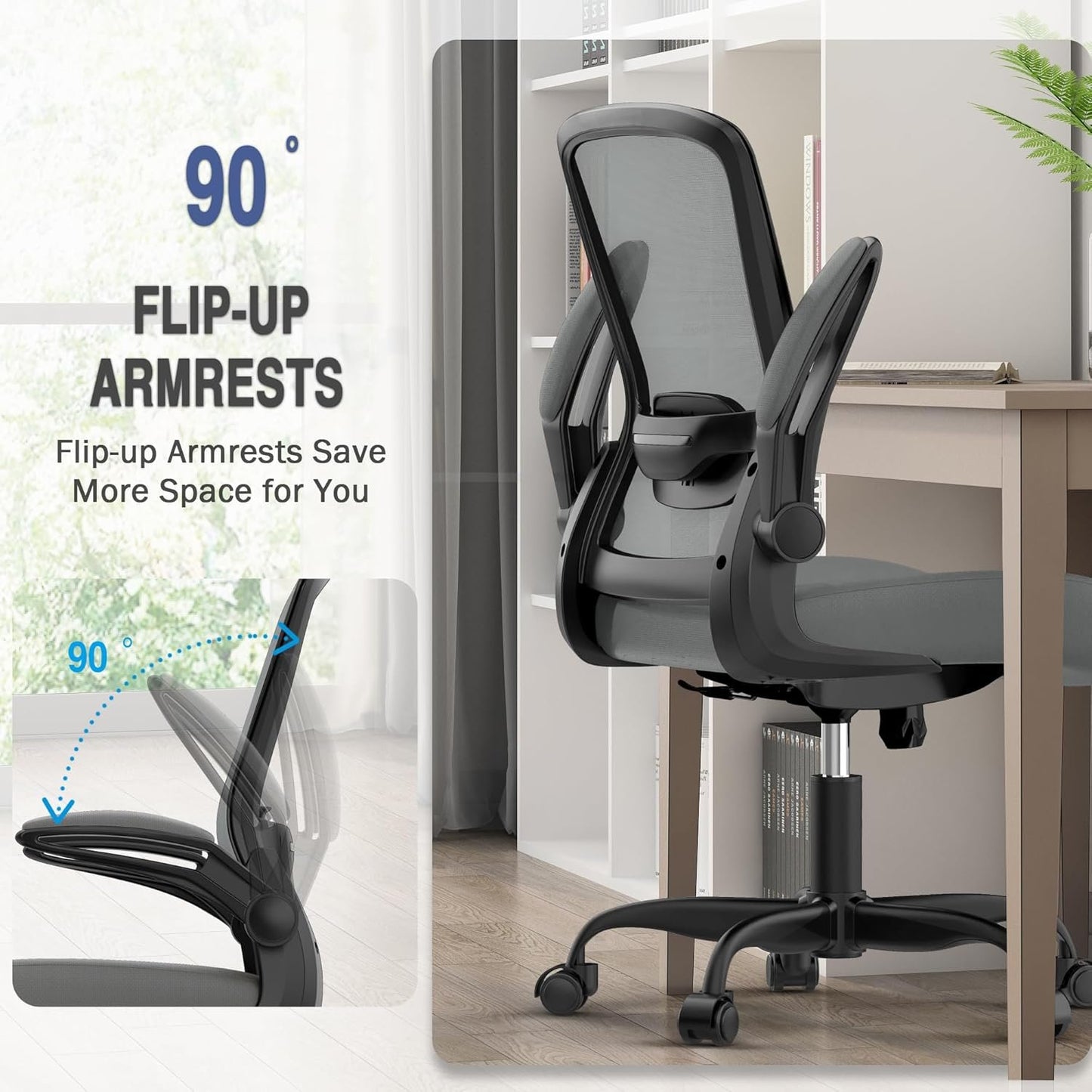 Office Chair, Ergonomic Desk Chair with Adjustable Lumbar Support & Seat Height, High Back Mesh Computer Chair with Flip-up Armrests-BIFMA Passed Task Chairs for Home Office (Modern, Graphite)