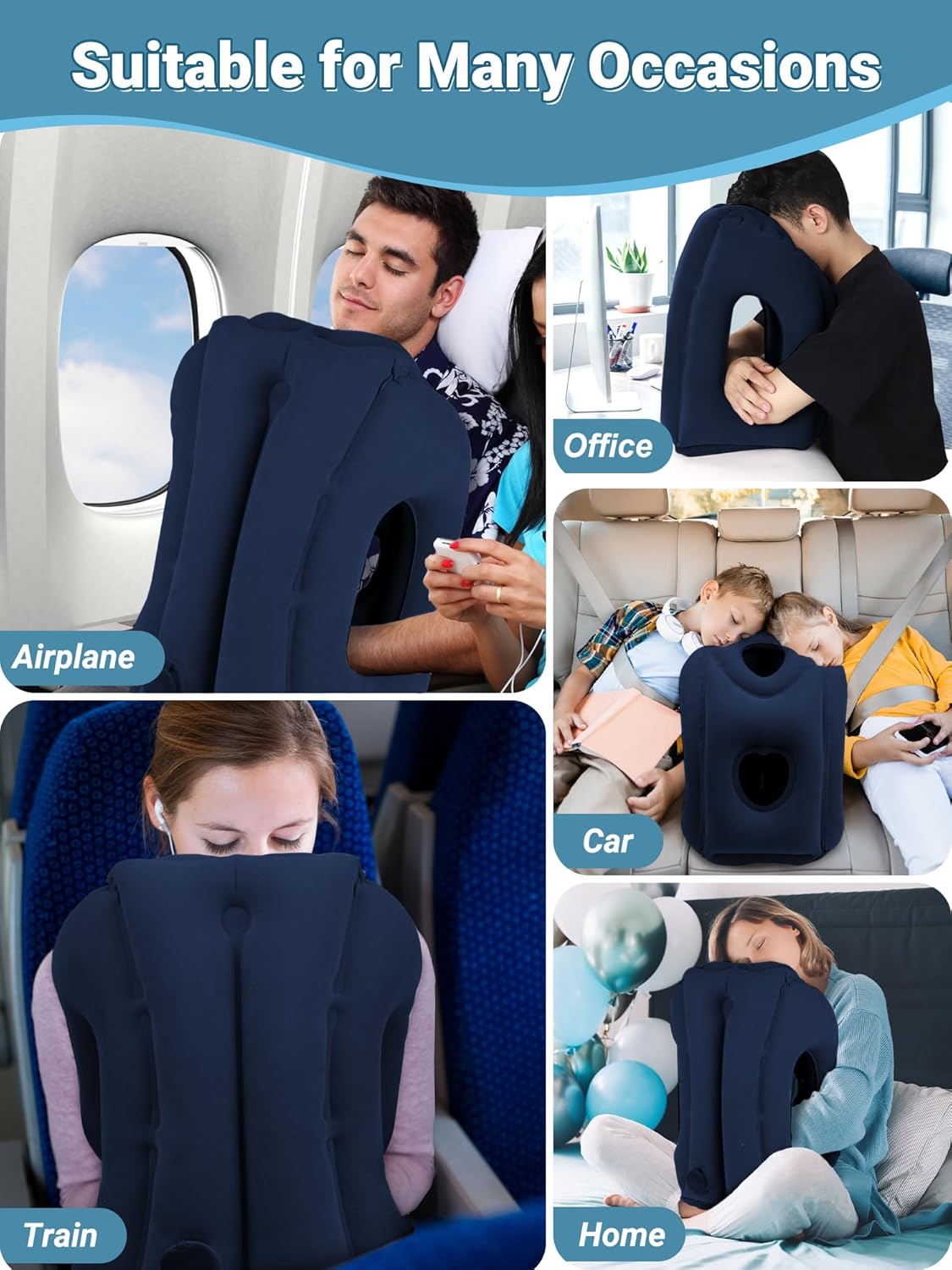 Maliton Travel Pillow, Neck Pillow, Aeroplane Inflatable, Foldable, Portable, Comfort Travel Pillow, Supports the Head and Protect the Cervical Spine, Neck Pillow for Airplanes, Trains, Drives, Blue