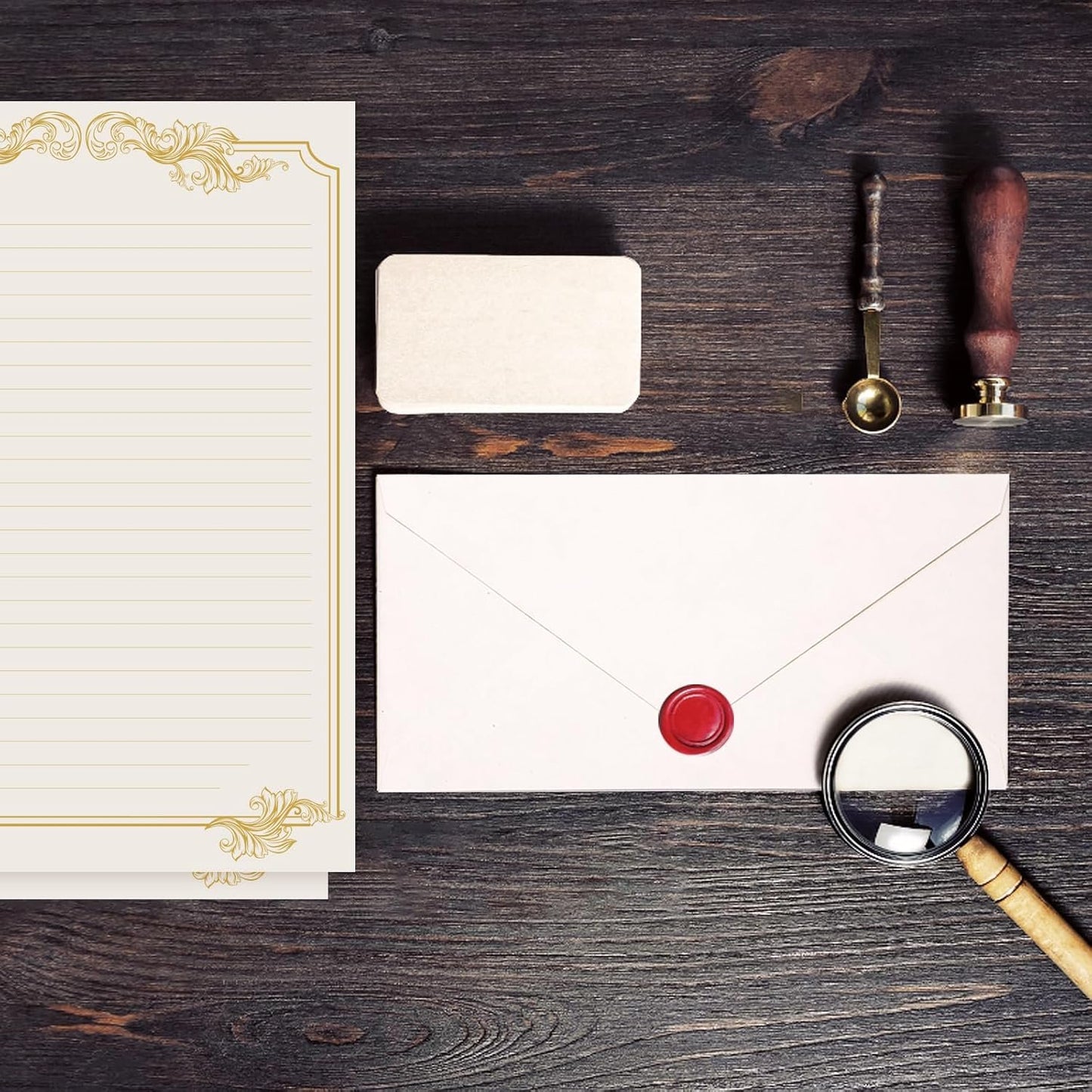 XXINMOH 90 Pieces Stationery Set with Envelopes (60 Vintage-Style Paper Sheets + 30 Envelopes), Gold Border Letter Writing Paper and Envelopes for Love Letter, Party Invitations