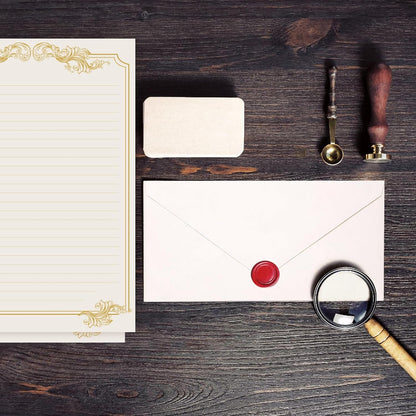 XXINMOH 90 Pieces Stationery Set with Envelopes (60 Vintage-Style Paper Sheets + 30 Envelopes), Gold Border Letter Writing Paper and Envelopes for Love Letter, Party Invitations