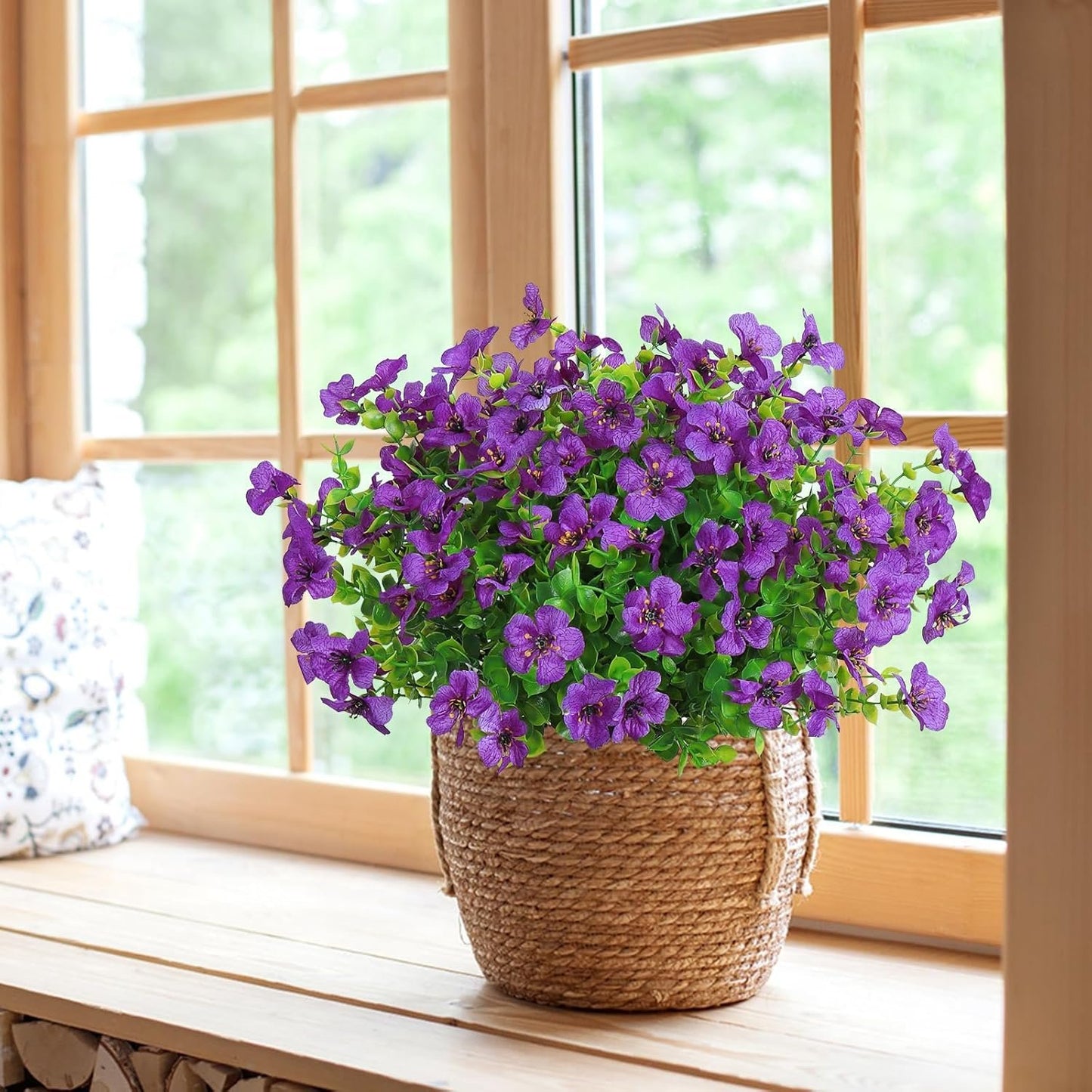 SOMYTING Artificial Azalea Flowers Outdoor UV Resistant Fake Flowers Silk Flowers Faux Plastic Plants Garden Porch Window Box Pot Decorations Spring Summer Home Decor (Purple, 16 Bundles)