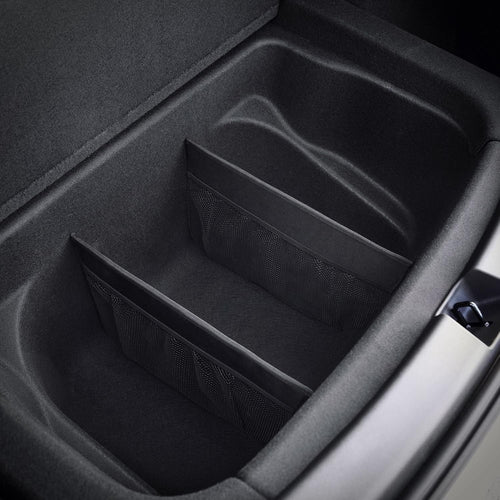 KMMOTORS Sub Trunk Divider of under-floor Compatible for Model Y, Model 3 – Hidden Trunk Organizer – Dividers with Mesh Pockets for Storage Separation (Set of 2)