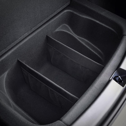 KMMOTORS Sub Trunk Divider of under-floor Compatible for Model Y, Model 3 – Hidden Trunk Organizer – Dividers with Mesh Pockets for Storage Separation (Set of 2)