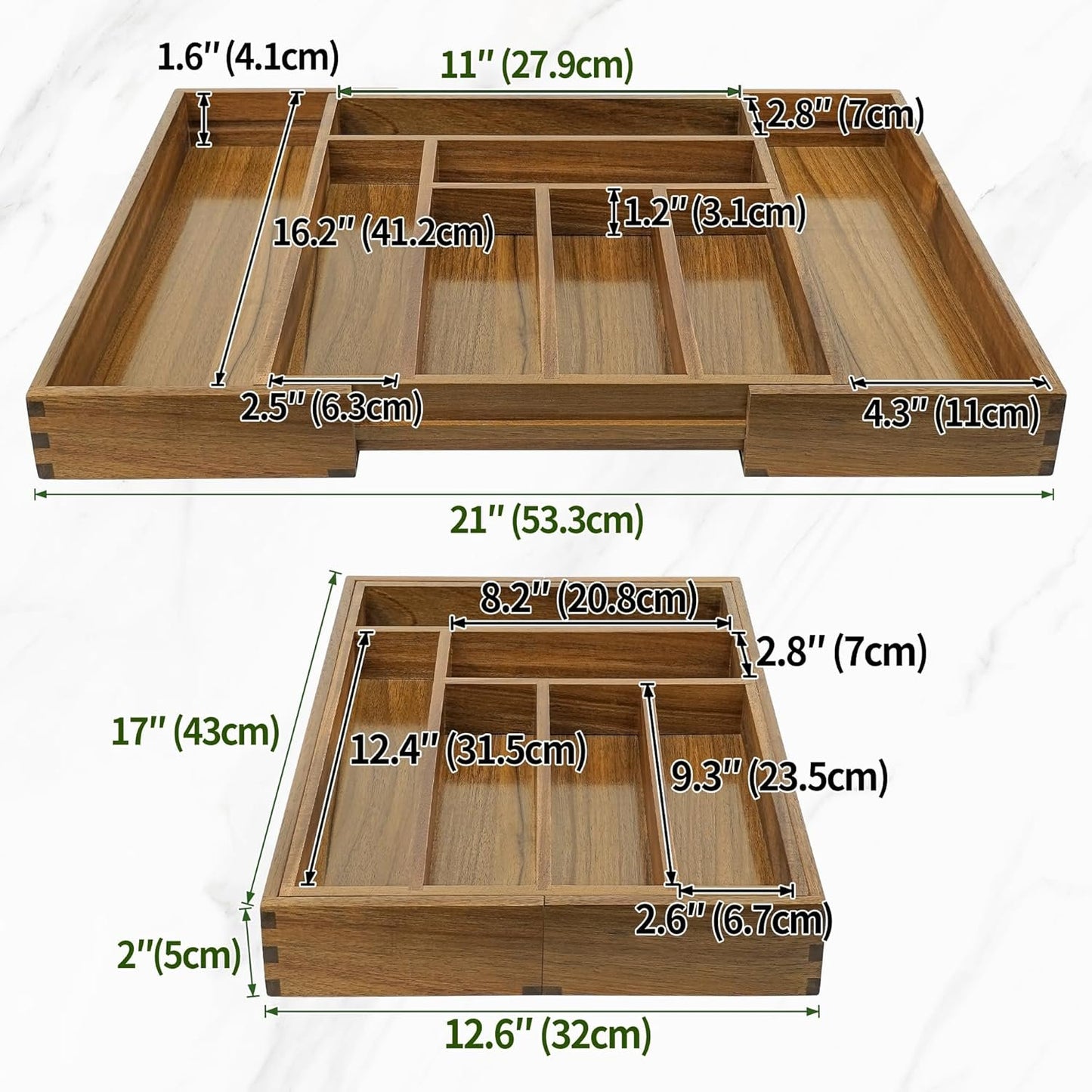 EcoFives Luxury Acacia Kitchen Drawer Organizer - Silverware Organizer - Utensil Holder and Cutlery Tray with Grooved Drawer Dividers for Flatware and Kitchen Utensils (8 Slot)