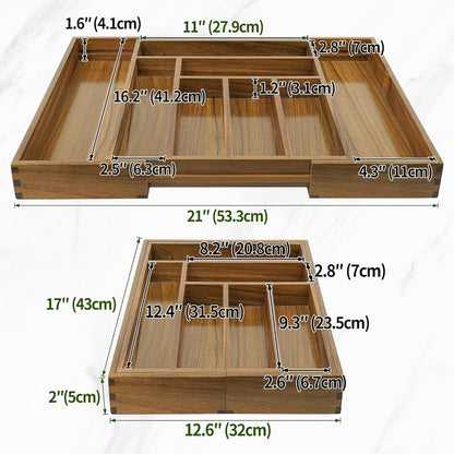 EcoFives Luxury Acacia Kitchen Drawer Organizer - Silverware Organizer - Utensil Holder and Cutlery Tray with Grooved Drawer Dividers for Flatware and Kitchen Utensils (8 Slot)