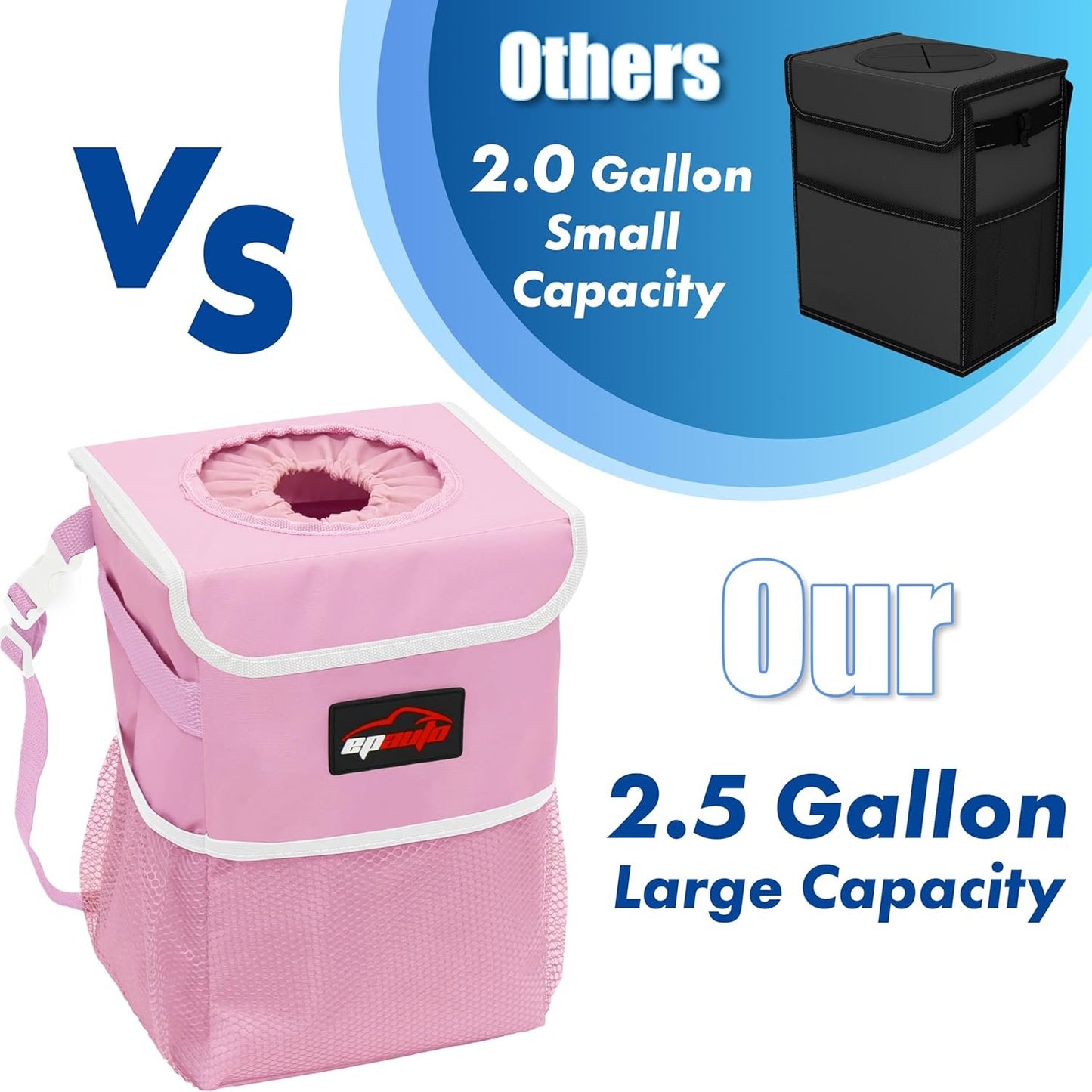 EPAuto Car Trash Can with Lid and Storage Pockets, Pink