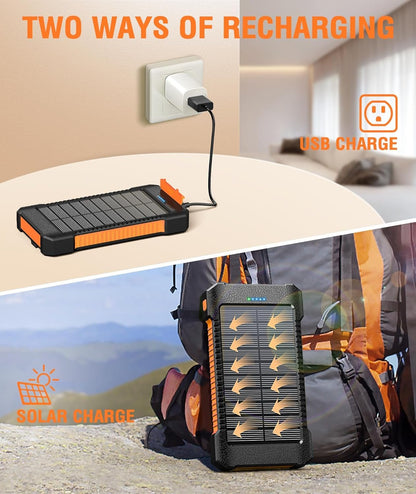 Solar Power Bank 38800mAh Portable Solar Charger 3 Ports Power Bank External Batteries 3 Solar Panels with Flashlight Light/SOS/Strobe, Power Bank for iPhone Samsung and More (Orange-a, 38800mAh)