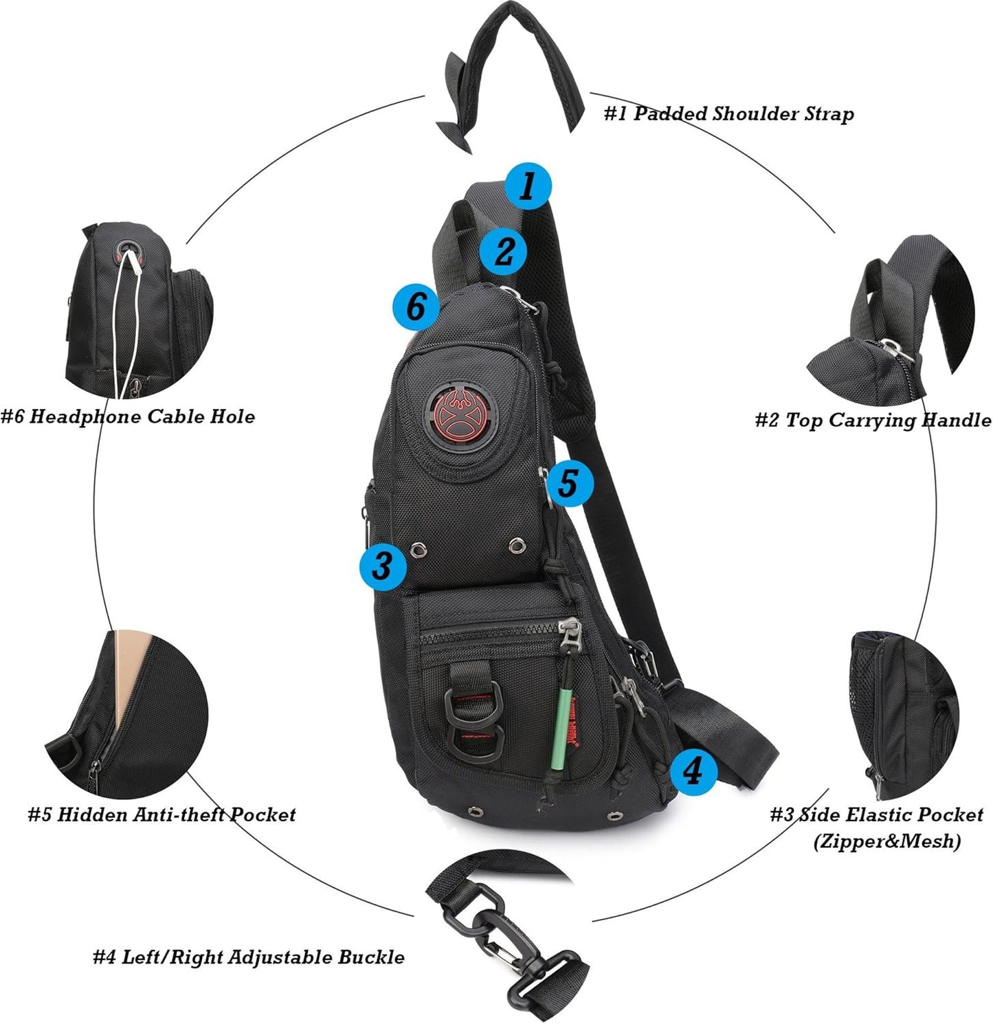 NICGID Sling Backpacks, Sling Chest Bags Shoulder Pack Crossbody Bags for Men Women Outdoor Travel (Black)