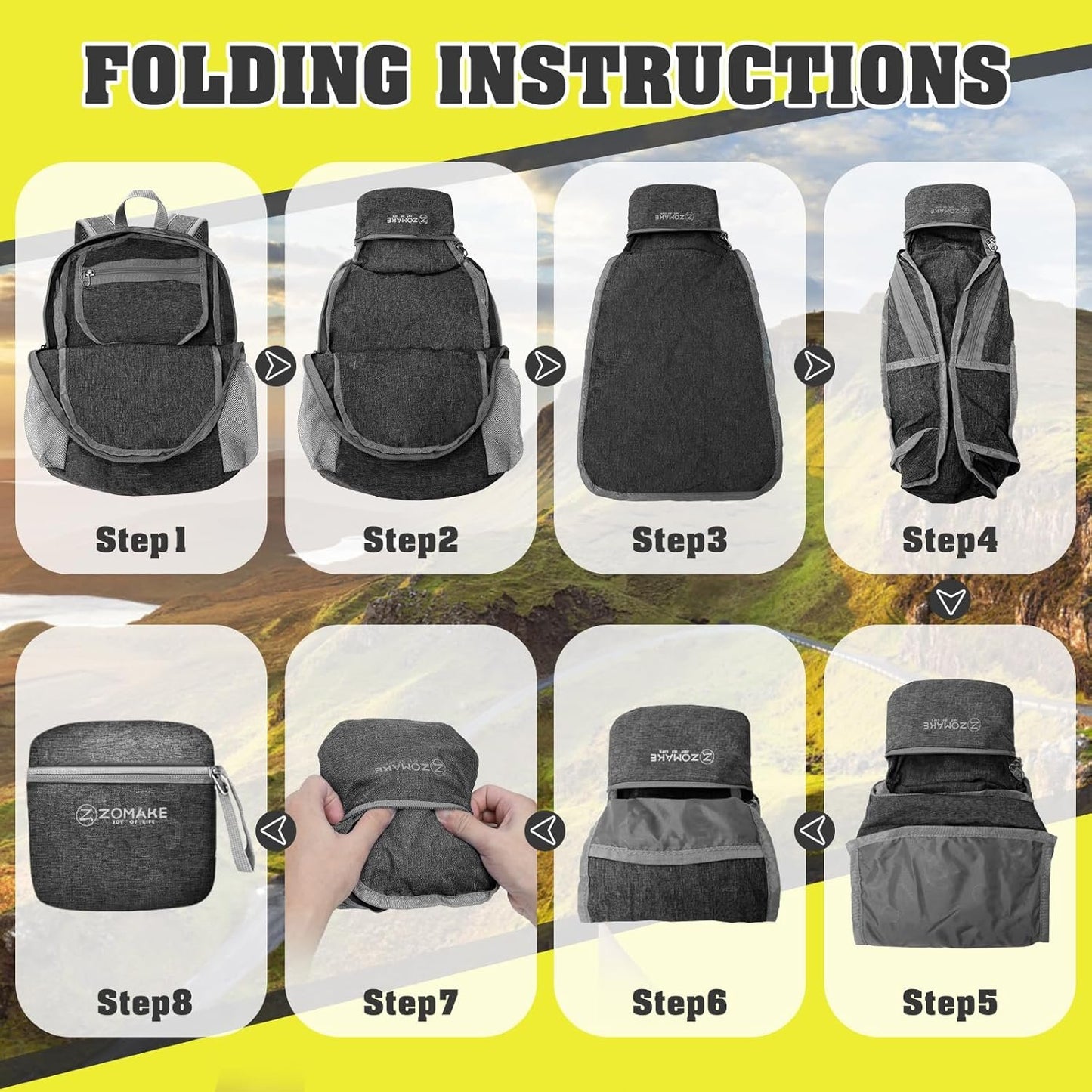 ZOMAKE 10L Travel Backpack - Lightweight Folding Backpacks, Small Hiking Daypack for Camping Outdoor Walking Cycling Holiday