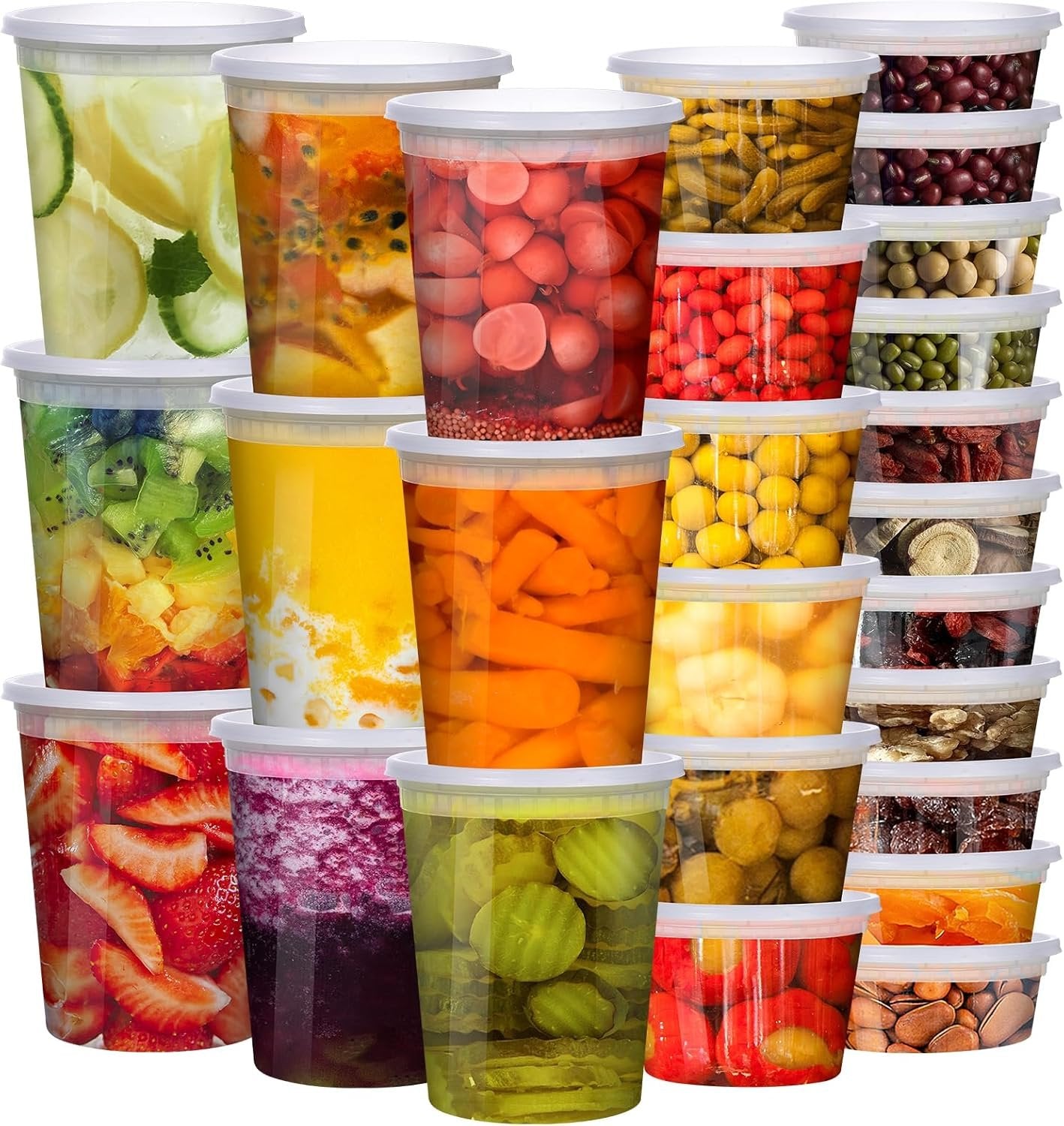 Deli Containers with Lids 48 Sets [8,16, 32 oz 16 Each ] - Food Storage Containers with Lids Freezer Safe, Soup Containers for Restaurant, BPA Free | Portion Control | Leakproof | Microwave